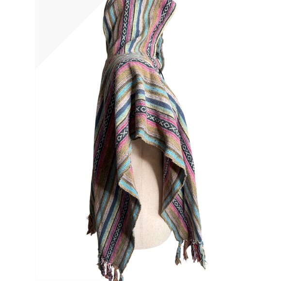 Earthbound Trading Cotton O/S Colorful Cotton Baja Poncho Hoodie Fringe Read - Picture 3 of 9
